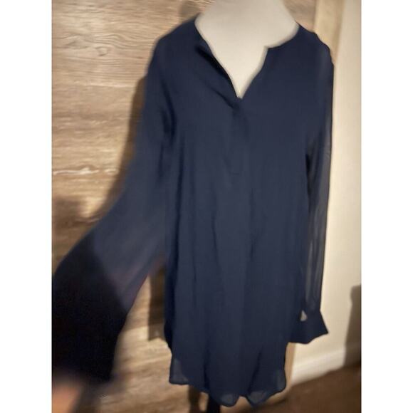 VINCE Navy Blue 100% Silk Cocktail Party Dress Sz 4 Small V Neck Midi Elegant - Picture 7 of 8